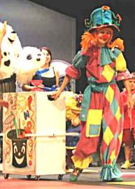 Clown with performing box of tricks